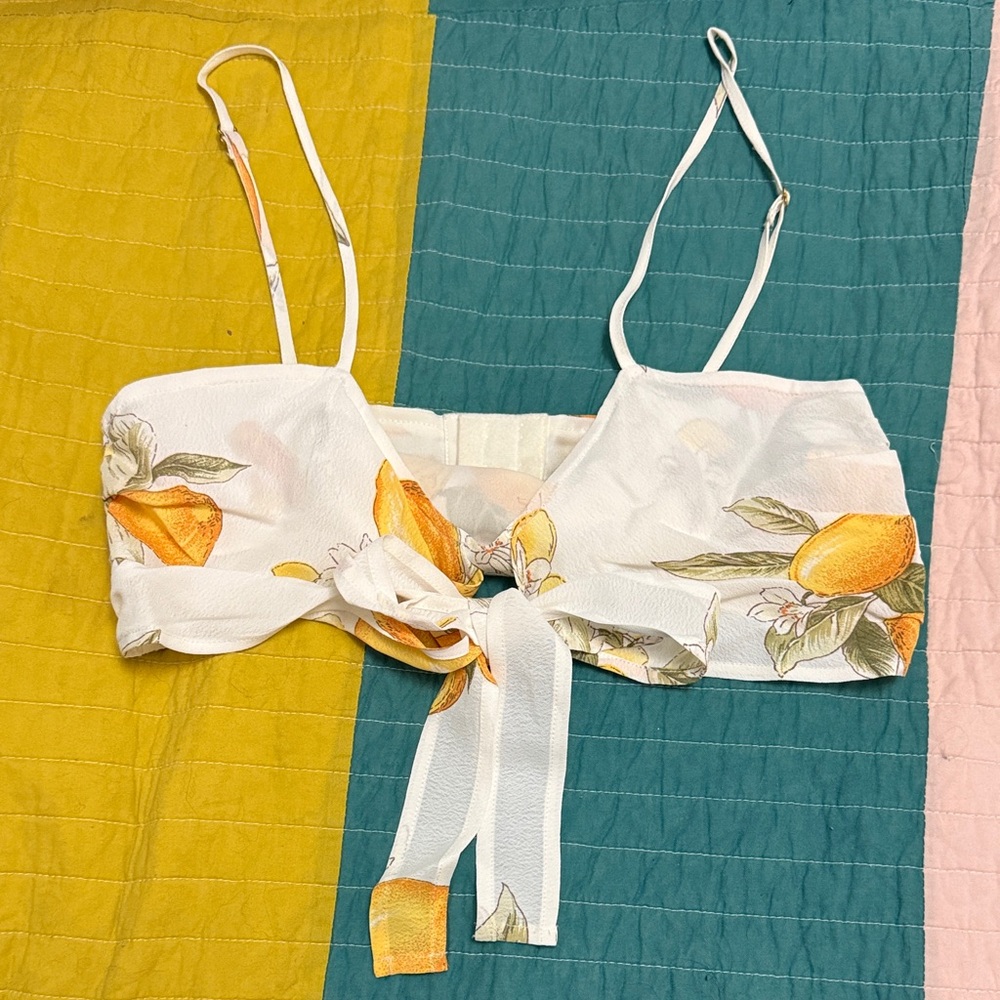 For Love And Lemons White Lemon Print Crop Top